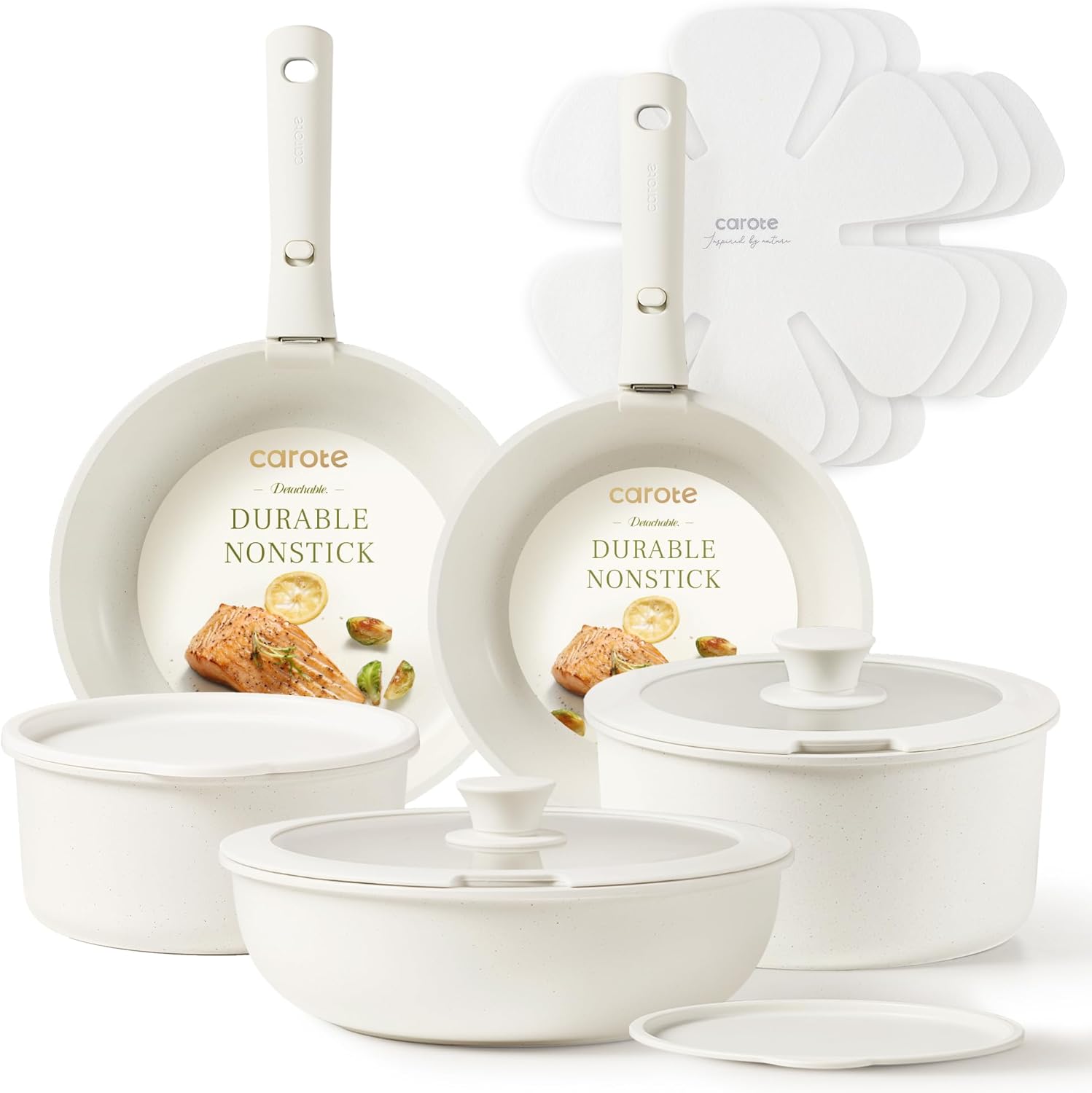 CAROTE Pots and Pans Set Non Stick, 15pcs Cookware Sets, Dishwasher/Oven/Fridge Safe, Kitchen Set, Space Saving Pots Set, Nonstick Set with Versatile Detachable Handle, Induction RV Set